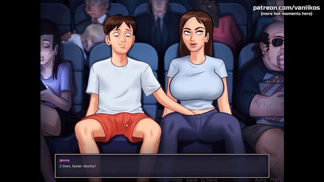 Summertime Saga - возбужденная сводная сестра с большими сиськами заставляет своего сводного брата играть с ее киской в кинотеатре - # 31